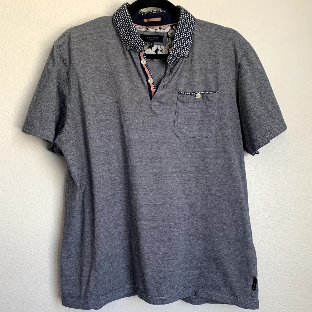 Ted‎ Baker London Patterned Collar Polo Shirt in Blue Stripe
